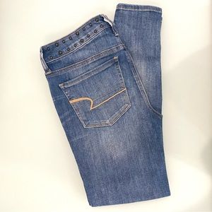American Eagle Studded Jegging - high rise denim light blue skinny jeans